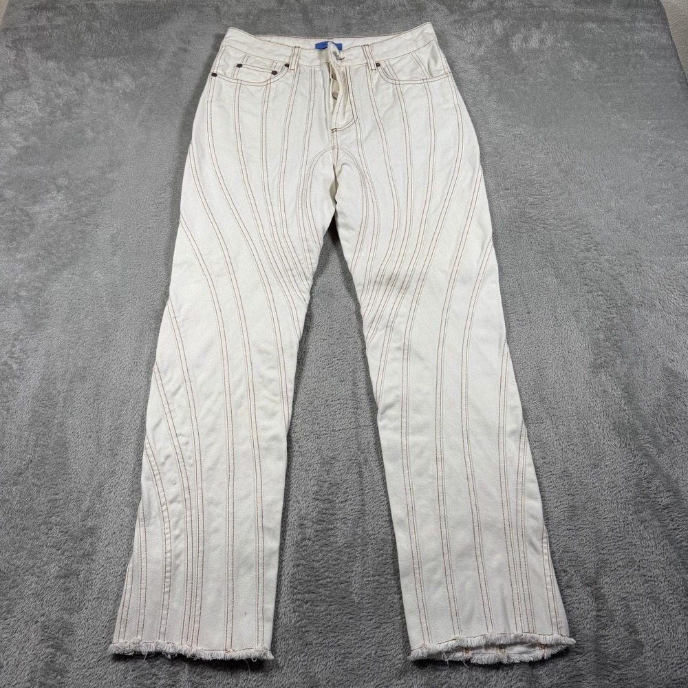 Mugler Jeans Womens EU38 US6 Cream‎ Curve Seamed Twist Denim Spiral High Waist